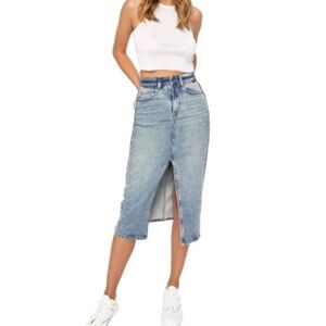 Cello Denim Jean Midi Skirt with Slit- 3X